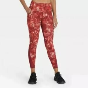 All In Motion High Rise 7/8 Legging Sculpted Mesh Red Galaxy Print Medium‎